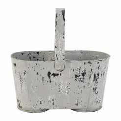 Litton Lane 13 in. H x 12 in. W White Metal Vintage Planter