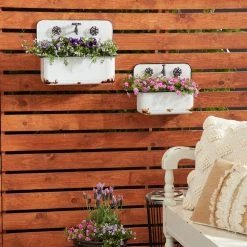 Litton Lane 13 in. x 17 in. White Metal Farmhouse Planter (Set of 2) 23 Litton Lane 13 in. x 17 in. White Metal Farmhouse Planter (Set of 2) -Litton Lane Sales Store white litton lane plant pots 43748 31 1000