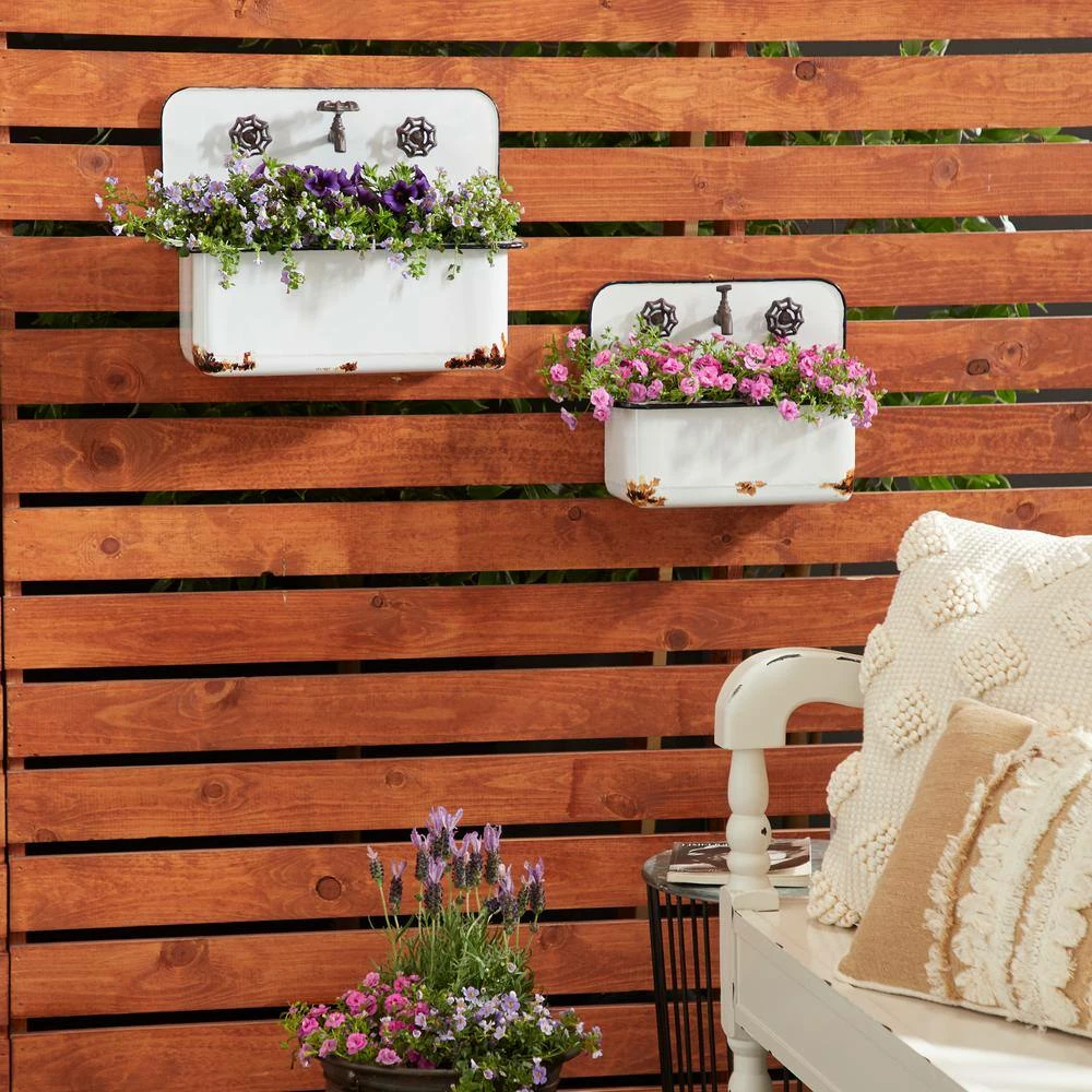 Litton Lane 13 in. x 17 in. White Metal Farmhouse Planter (Set of 2) 13 Litton Lane 13 in. x 17 in. White Metal Farmhouse Planter (Set of 2) - Image 11