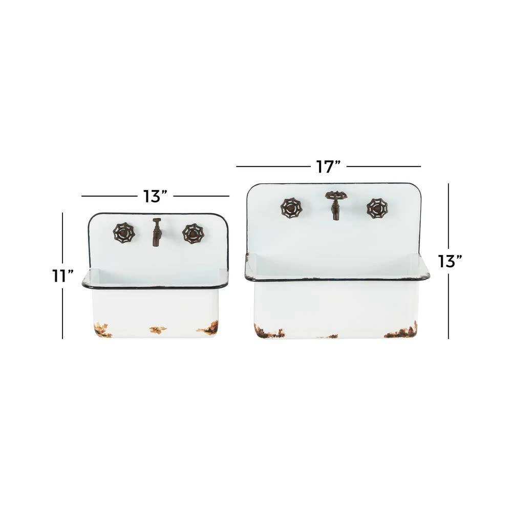 Litton Lane 13 in. x 17 in. White Metal Farmhouse Planter (Set of 2) 5 Litton Lane 13 in. x 17 in. White Metal Farmhouse Planter (Set of 2) - Image 3