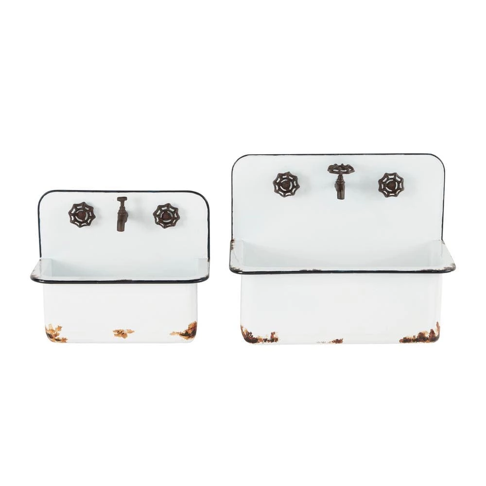 Litton Lane 13 in. x 17 in. White Metal Farmhouse Planter (Set of 2) 3 Litton Lane 13 in. x 17 in. White Metal Farmhouse Planter (Set of 2)