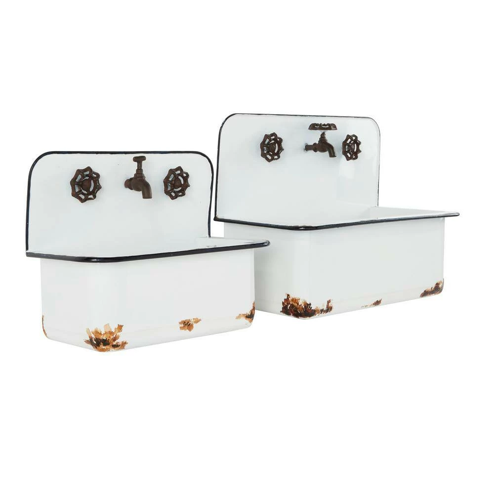 Litton Lane 13 in. x 17 in. White Metal Farmhouse Planter (Set of 2) 4 Litton Lane 13 in. x 17 in. White Metal Farmhouse Planter (Set of 2) - Image 2