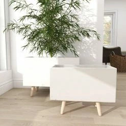 Litton Lane 15 in. x 21 in. White Fiber Clay Contemporary Planter (Set of 2) 15 Litton Lane 15 in. x 21 in. White Fiber Clay Contemporary Planter (Set of 2) -Litton Lane Sales Store white litton lane plant pots 46465 1f 1000