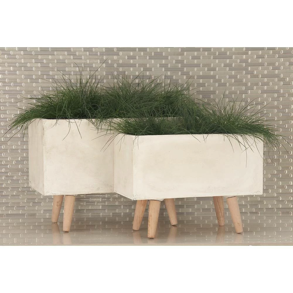 Litton Lane 15 in. x 21 in. White Fiber Clay Contemporary Planter (Set of 2) 11 Litton Lane 15 in. x 21 in. White Fiber Clay Contemporary Planter (Set of 2) - Image 9