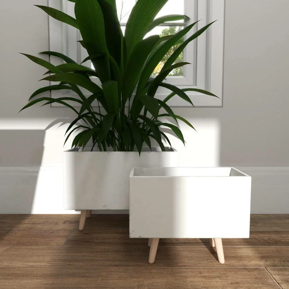 Litton Lane 15 in. x 21 in. White Fiber Clay Contemporary Planter (Set of 2) 8 Litton Lane 15 in. x 21 in. White Fiber Clay Contemporary Planter (Set of 2) - Image 6