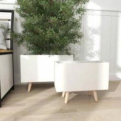 Litton Lane 15 in. x 21 in. White Fiber Clay Contemporary Planter (Set of 2) 14 Litton Lane 15 in. x 21 in. White Fiber Clay Contemporary Planter (Set of 2) -Litton Lane Sales Store white litton lane plant pots 46465 4f 1000