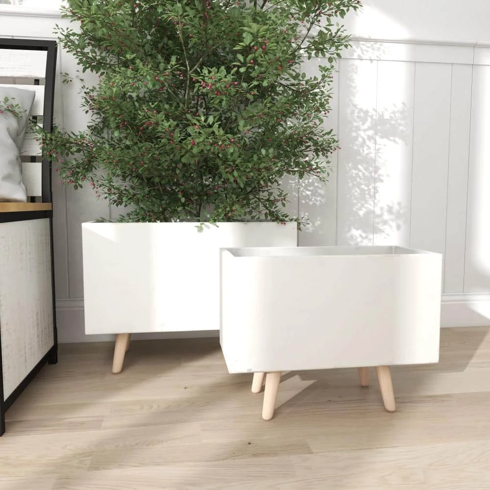 Litton Lane 15 in. x 21 in. White Fiber Clay Contemporary Planter (Set of 2) 6 Litton Lane 15 in. x 21 in. White Fiber Clay Contemporary Planter (Set of 2) - Image 4