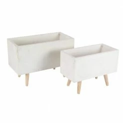 Litton Lane 15 in. x 21 in. White Fiber Clay Contemporary Planter (Set of 2)