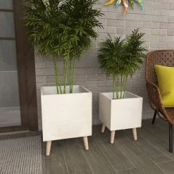 Litton Lane 18 in. x 14 in. White Fiber Clay Contemporary Planter (Set of 2) 23 Litton Lane 18 in. x 14 in. White Fiber Clay Contemporary Planter (Set of 2) -Litton Lane Sales Store white litton lane plant pots 46471 1f 1000