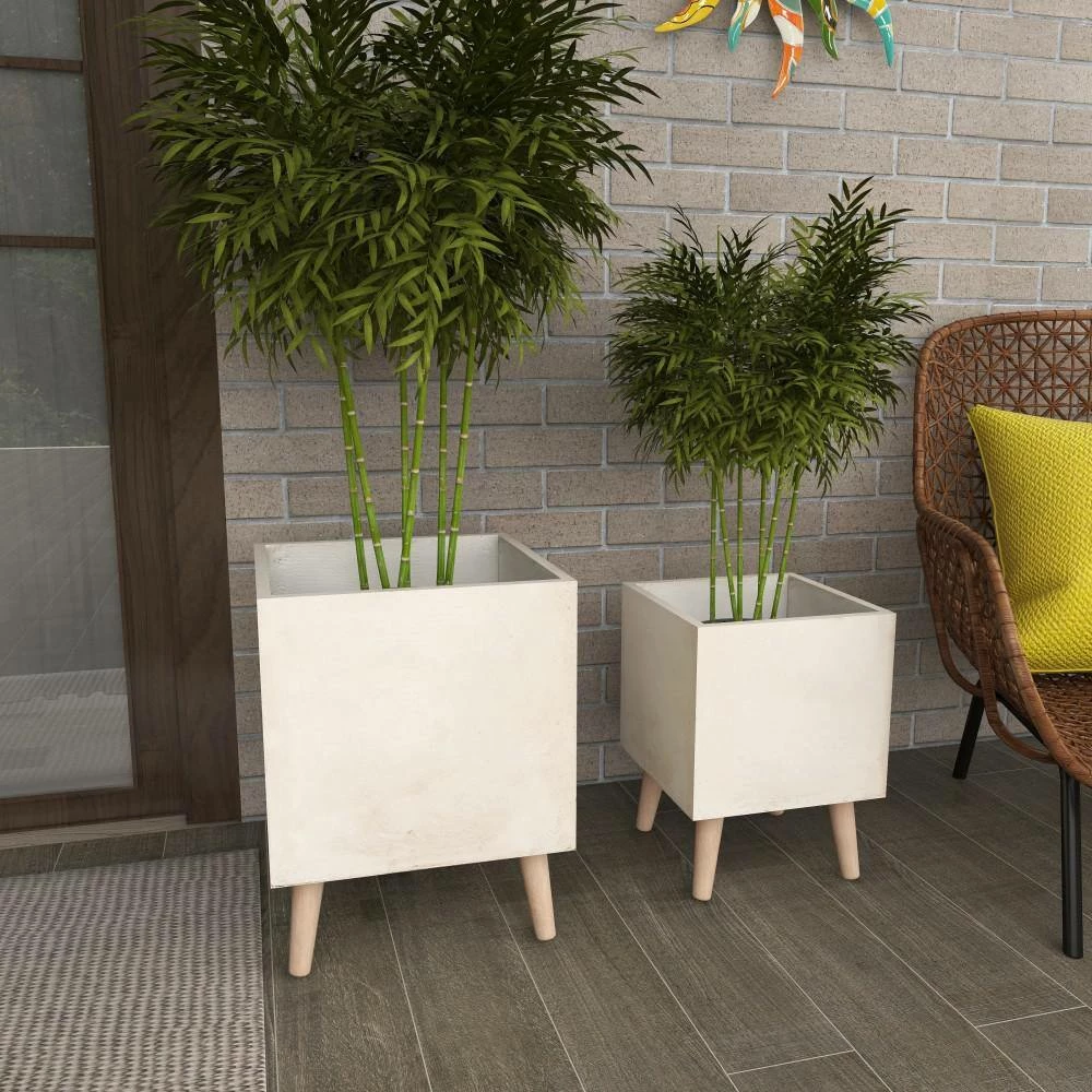 Litton Lane 18 in. x 14 in. White Fiber Clay Contemporary Planter (Set of 2) 11 Litton Lane 18 in. x 14 in. White Fiber Clay Contemporary Planter (Set of 2) - Image 9