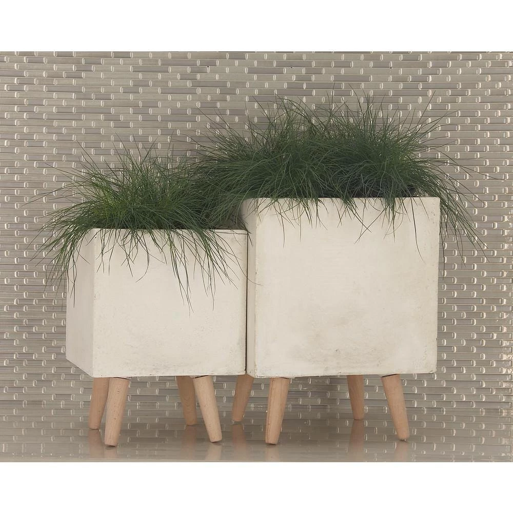 Litton Lane 18 in. x 14 in. White Fiber Clay Contemporary Planter (Set of 2) 15 Litton Lane 18 in. x 14 in. White Fiber Clay Contemporary Planter (Set of 2) - Image 13