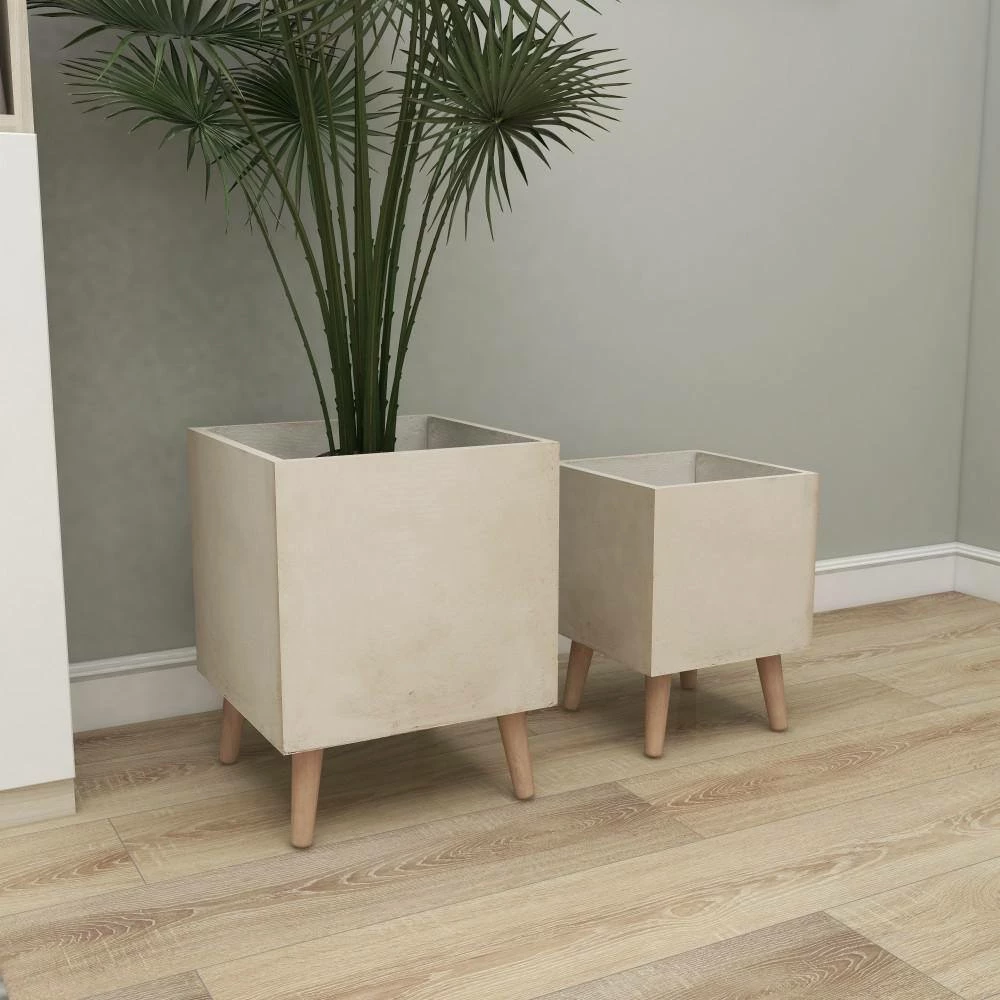 Litton Lane 18 in. x 14 in. White Fiber Clay Contemporary Planter (Set of 2) 10 Litton Lane 18 in. x 14 in. White Fiber Clay Contemporary Planter (Set of 2) - Image 8