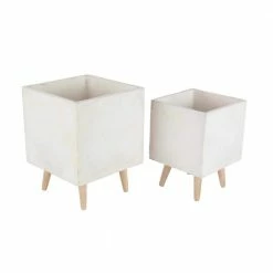 Litton Lane 18 in. x 14 in. White Fiber Clay Contemporary Planter (Set of 2)