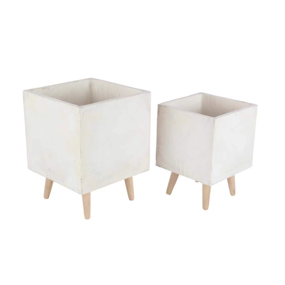 Litton Lane 18 in. x 14 in. White Fiber Clay Contemporary Planter (Set of 2) 3 Litton Lane 18 in. x 14 in. White Fiber Clay Contemporary Planter (Set of 2)