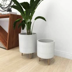 Litton Lane 16 in. x 13 in. White Fiber Clay Contemporary Planter (Set of 2) -Litton Lane Sales Store white litton lane plant pots 46492 1f 1000