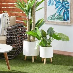 Litton Lane 16 in. x 13 in. White Fiber Clay Contemporary Planter (Set of 2) -Litton Lane Sales Store white litton lane plant pots 46492 31 1000