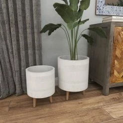 Litton Lane 16 in. x 13 in. White Fiber Clay Contemporary Planter (Set of 2) -Litton Lane Sales Store white litton lane plant pots 46492 44 1000