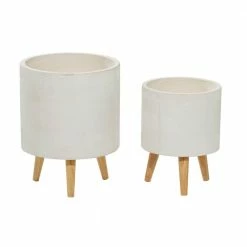 Litton Lane 16 in. x 13 in. White Fiber Clay Contemporary Planter (Set of 2) -Litton Lane Sales Store white litton lane plant pots 46492 66 1000