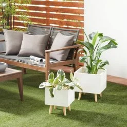 Litton Lane 13 in. and 15 in. White Square Fiberclay Planters (Set of 2) -Litton Lane Sales Store white litton lane plant pots 46495 31 1000