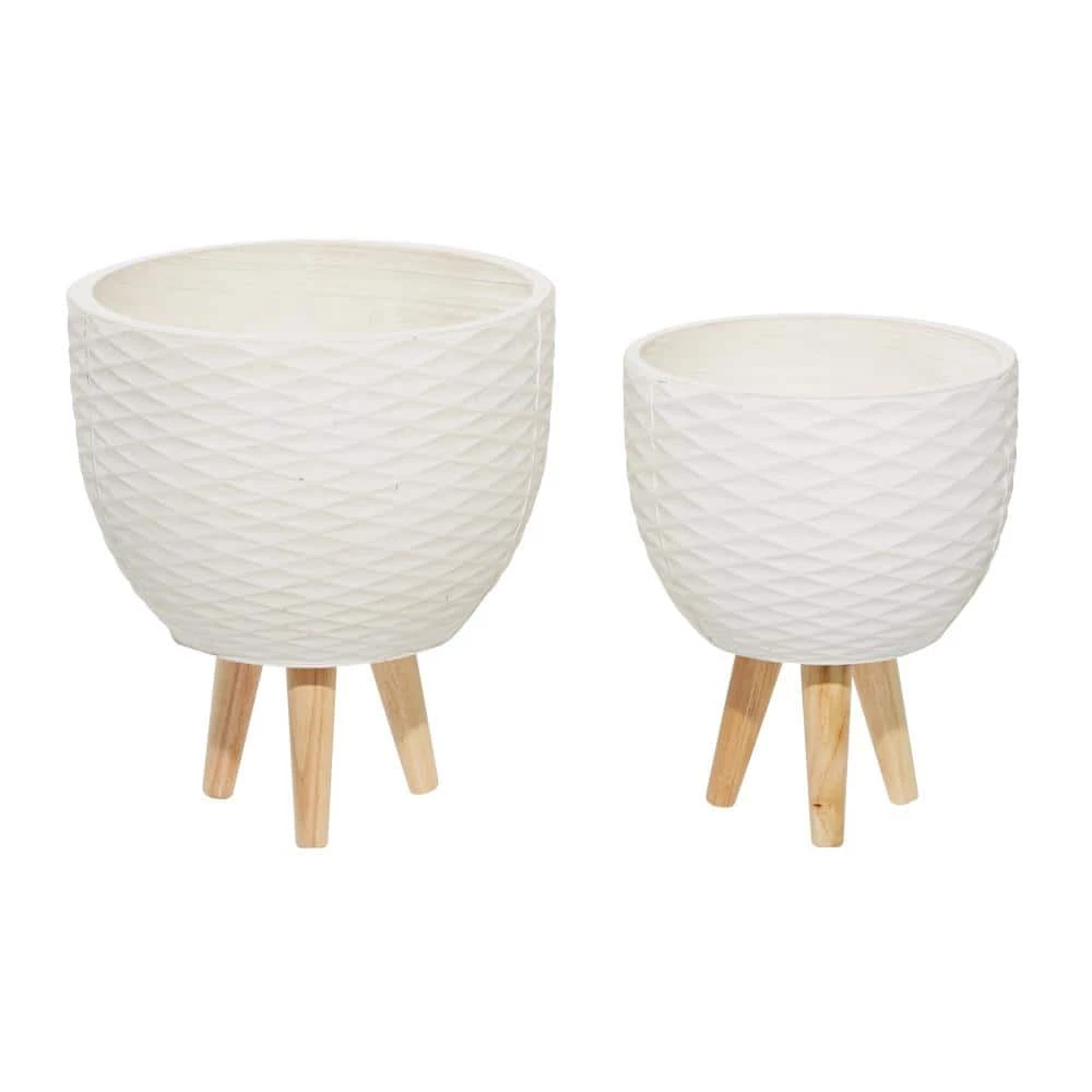 Litton Lane 16 in. x 15 in. White Fiber Clay Contemporary Planter (Set of 2) 3 Litton Lane 16 in. x 15 in. White Fiber Clay Contemporary Planter (Set of 2)