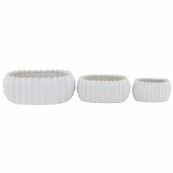 Litton Lane 6 in. x 17 in. White Ceramic Traditional Planter (Set of 3)