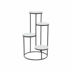 Litton Lane 31 in. White Round Marble Plantstand with 4-Tiers