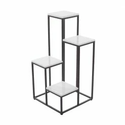 Litton Lane 31 in. White Square Marble Plantstand with 4-Tiers