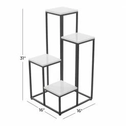 Litton Lane 31 in. White Square Marble Plantstand with 4-Tiers -Litton Lane Sales Store white litton lane plant stands 040285 c3 1000