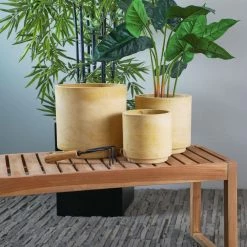 Litton Lane 12 in. x 12 in. Yellow MGO Modern Planter (Set of 3 ) -Litton Lane Sales Store yellow litton lane plant pots 042873 31 1000