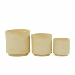 Litton Lane 12 in. x 12 in. Yellow MGO Modern Planter (Set of 3 )