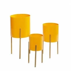 Litton Lane 18 in. x 10 in. Yellow Metal Contemporary Planter (Set of 3) -Litton Lane Sales Store yellow litton lane plant pots 51978 44 1000