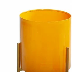 Litton Lane 18 in. x 10 in. Yellow Metal Contemporary Planter (Set of 3)